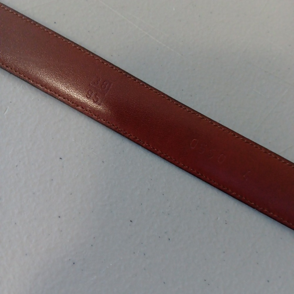 VTG Reptile Leather Belt Womens Size 38 Cognac Red Brass Square Buckle Old Money - Picture 8 of 12